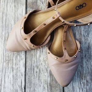 Blush Pink Pointed Toe Flats w Gold Accents